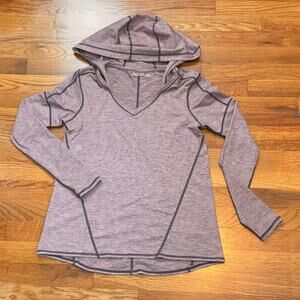 Zella Womens XS Light Purple Gray Striped Long Sleeve V-neck Hoodie Athletic Top